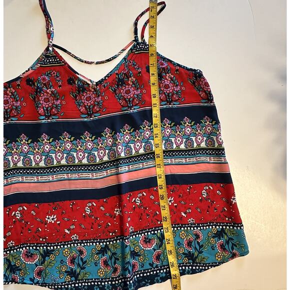 Maurices Patterned V-neck Tank Womens XL Red Mixed Print Floral Boho Shell Top - Picture 9 of 9
